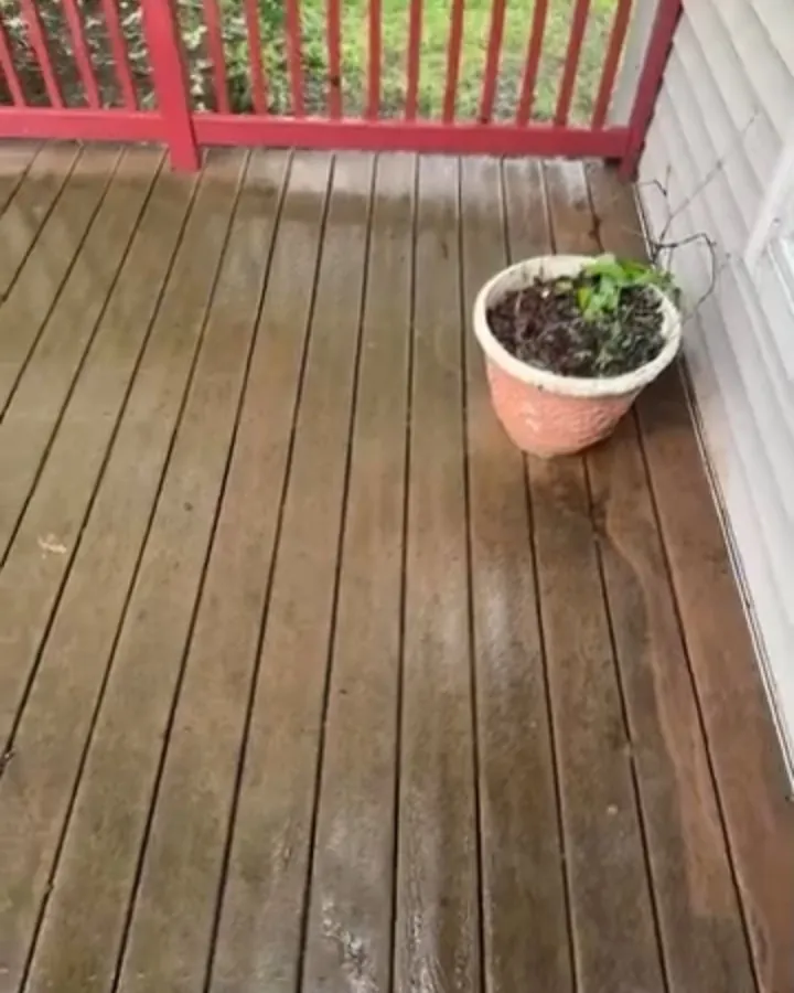 Weathered gray deck before cleaning
