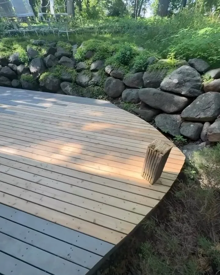 Curved deck partly stained