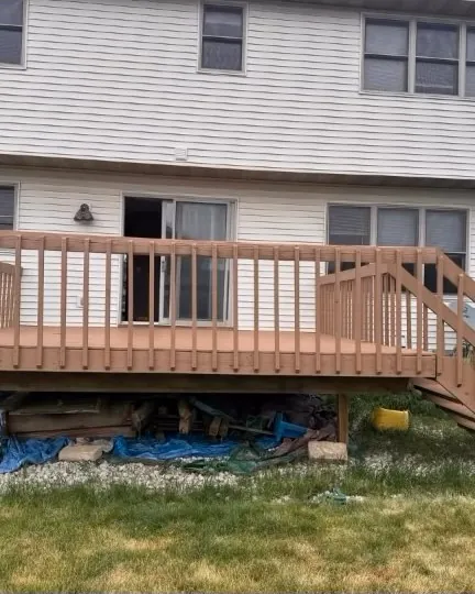 Backyard deck after a fresh coat